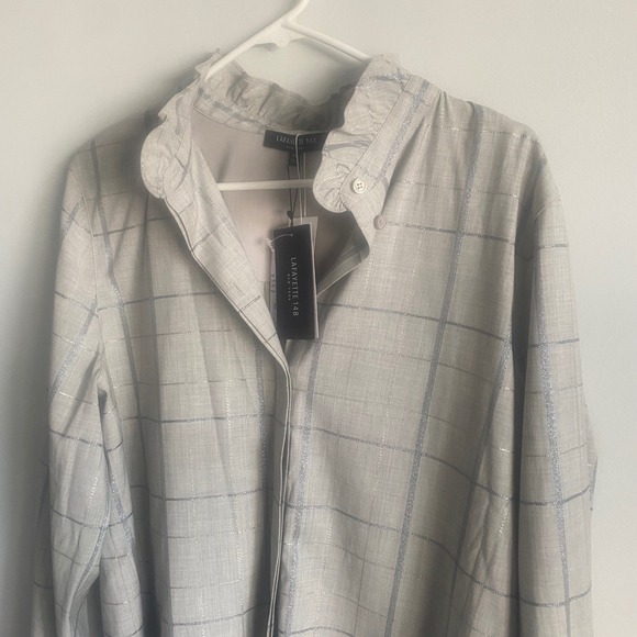 LAFAYETTE 148 NEW YORK
Kelly Windowpane Wool-Blend Blouse Grey Size XL NWT - Picture 4 of 9